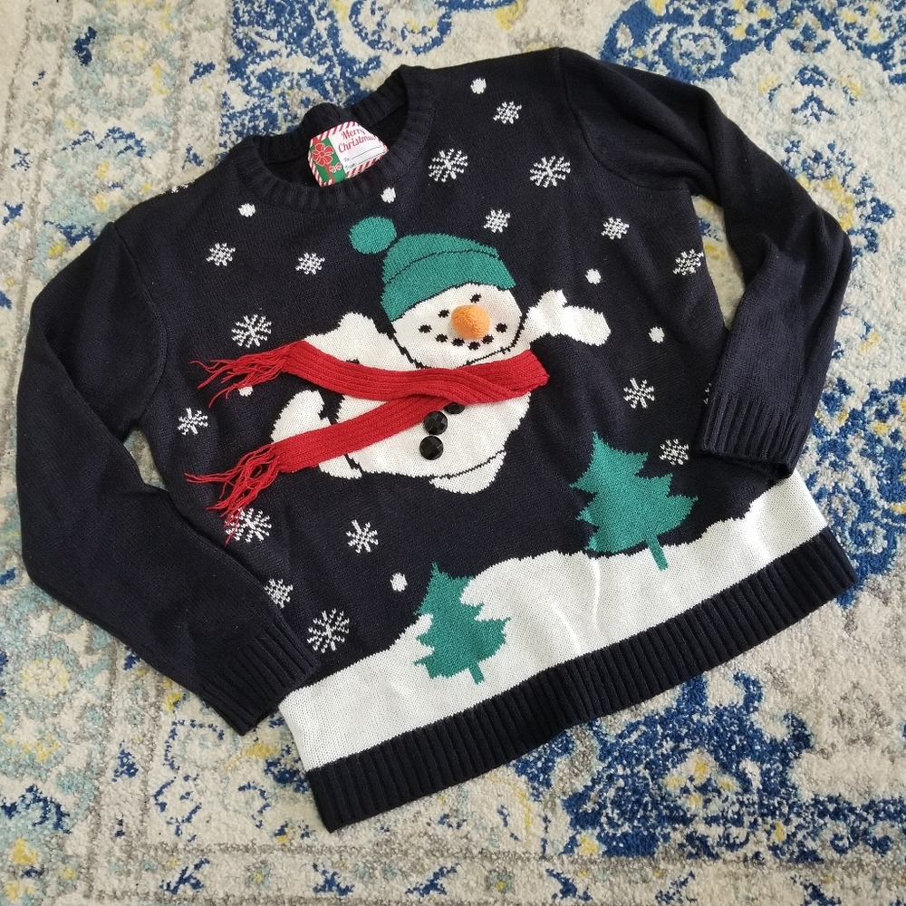 Merry Christmas Holiday 3D Snowman Sweater Navy
